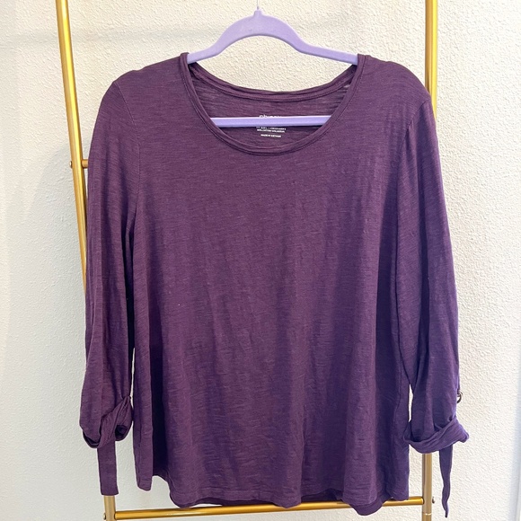 Chico’s The Ultimate Tee Shirt Purple Details Sleeve Size 2 (Large) - Picture 1 of 6